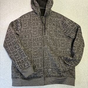 Marc Ecko Zip Up Hoodie Mens XL All Over Logo Print Fleece Lined Full Zip